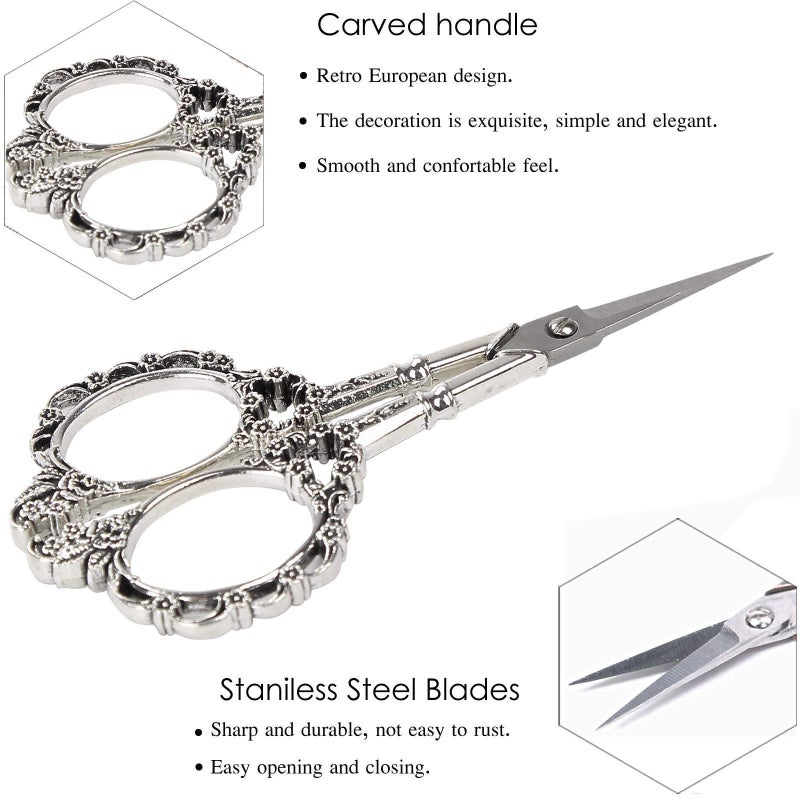 BIHRTC Vintage European Style Plum Blossom Scissors for Embroidery, Sewing, Craft, Art Work & Everyday Use (Silver) - Image 3